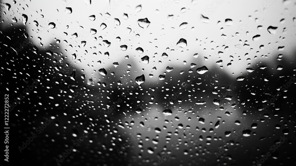 Aufkleber water drops on black glass surface. realistic 3d vector dark background with transparent rain drople
