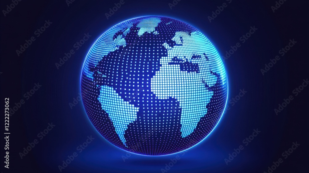 Poster blue digital globe with dots in a dark background for abstract use