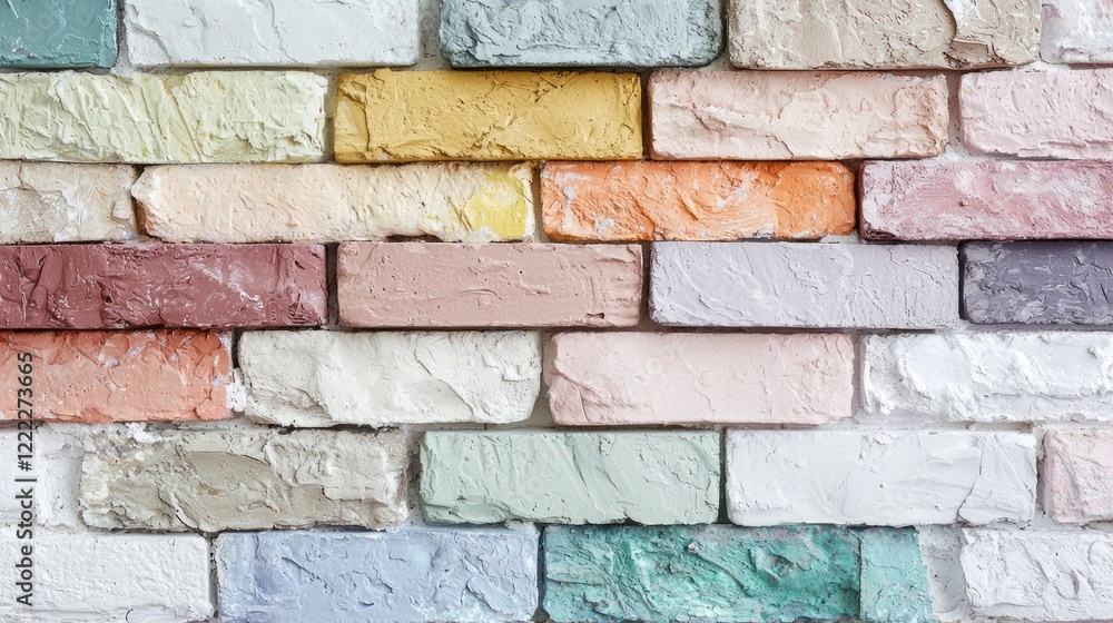 Poster close-up of intricately painted bricks, showcasing a palette of colors fading but still alive. this 
