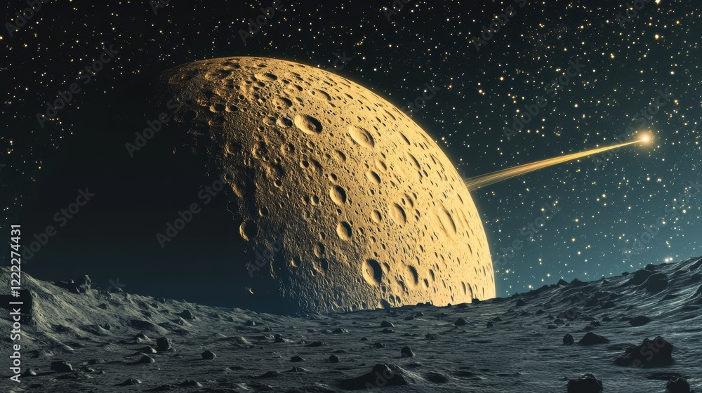 Canvas Prints detailed view of a celestial body with stars and a comet