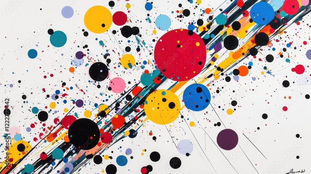 Poster Vibrant Abstract Art with Colorful Circles and Dynamic Lines