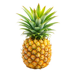 Fototapeta premium Ripe Yellow Pineapple Isolated Black Background Tropical Fruit Food Green Sweet Juicy 