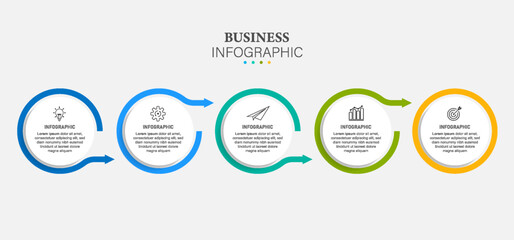 Thin line flat infographic design elements and number options. Timeline with 5 steps or process. Vector business template for presentations.