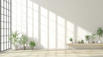 Bright Indoor Space with Green Plants and Natural Light Streaming In