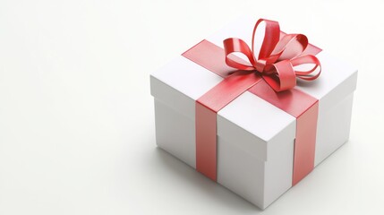 Obraz premium Elegant White Gift Box with Red Ribbon and Bow