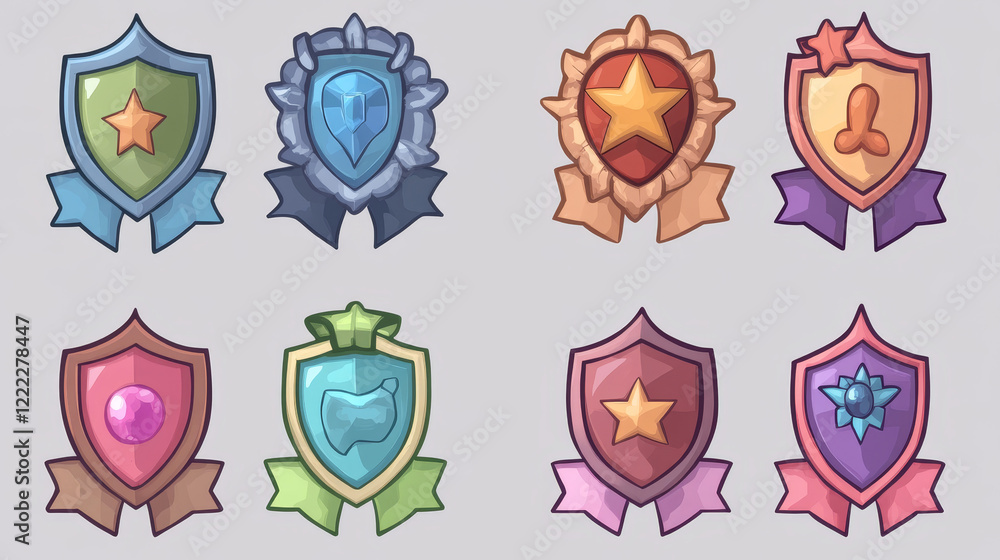 Poster victory and defeat game user interface badges. cartoon vector set of win and lose labels with ribbon