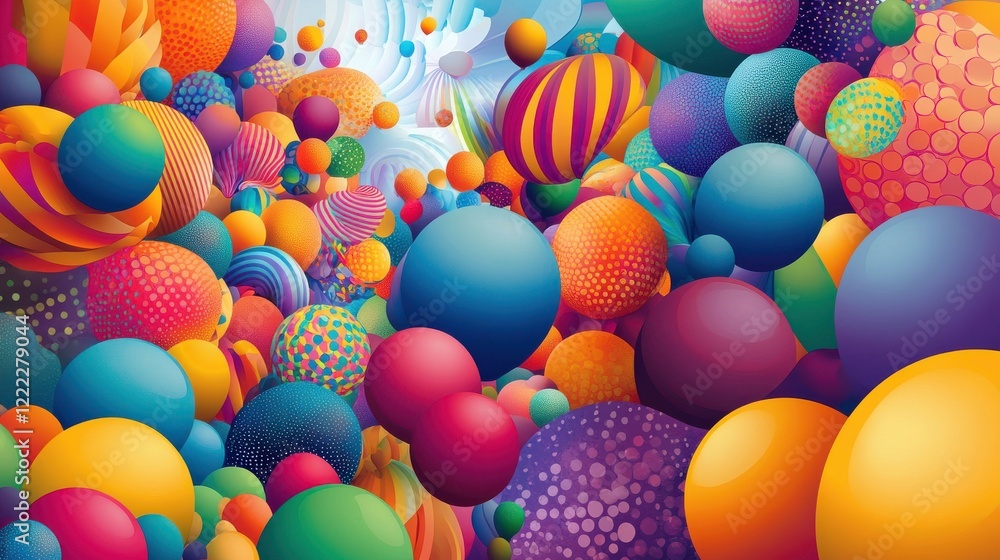 Poster vibrant colorful abstract composition with spheres and patterns