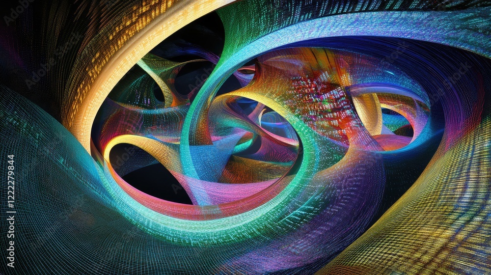 Leinwandbilder A 3D illustration of a data stream flowing through complex network pathways.