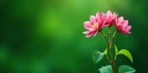 Obraz premium Pink hellebore stems and leaves against a green backdrop, , foliage, leaf