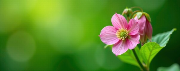 Obraz premium Pink hellebore stems and leaves against a green backdrop, hellebore, spring garden