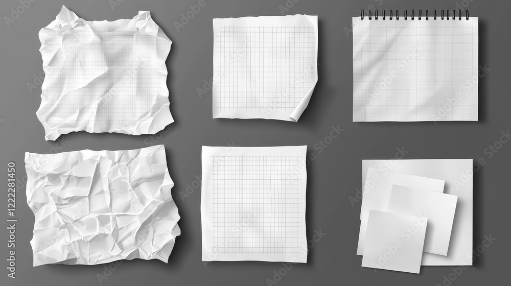 Poster notebook paper sheets set isolated on transparent background. vector realistic illustration of blank