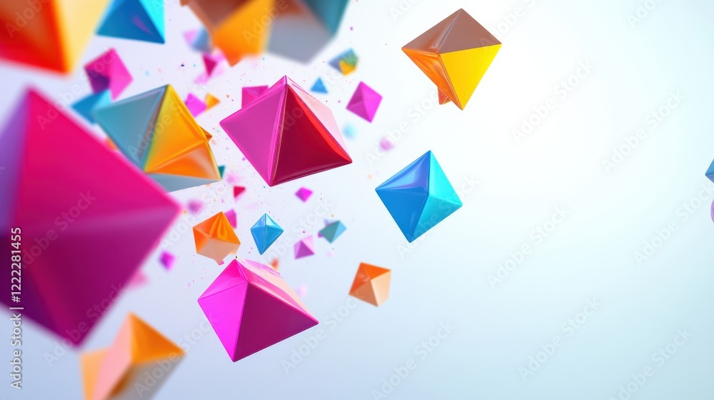 Poster colorful 3d pyramid shapes floating in abstract background design