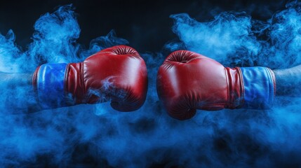 Intense Boxing Gloves Clash in Dramatic Smoke Background