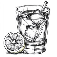 A refreshing iced beverage with lemon slice