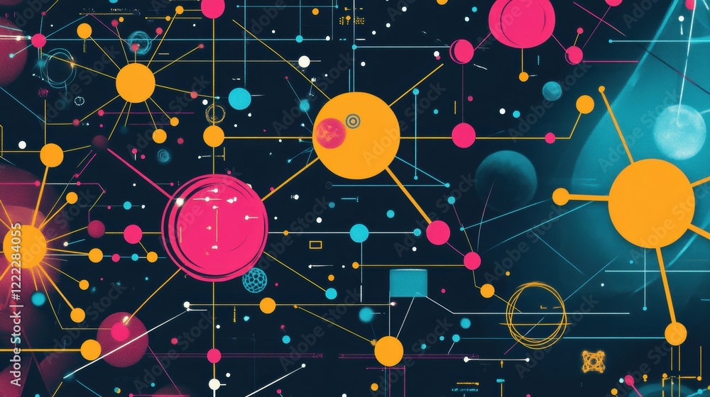 Poster abstract cosmic network with colorful elements and vibrant shapes