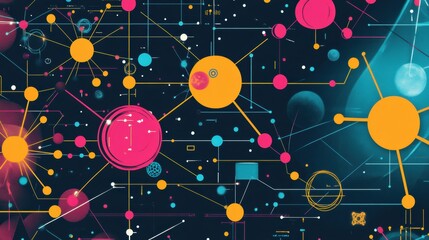 Obraz premium Abstract Cosmic Network with Colorful Elements and Vibrant Shapes