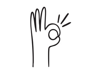 hand ok sign gesture doodle hand drawn icon. Outline drawing hand ok sign line clipart symbol
