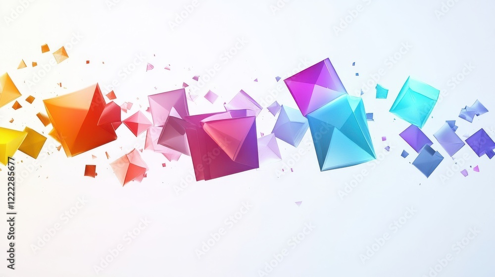 Poster Colorful Geometric Shapes in Flight Creating Dynamic Visual Flow
