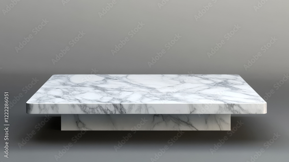 Poster white marble table top, stone display stand. vector realistic mockup of empty shelf, kitchen counter