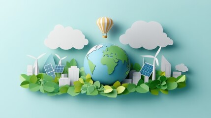 Creative Eco-Friendly Concept with Globe and Hot Air Balloon Design