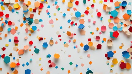 Colorful Paper Shapes Scatter on White Background for Festive Vibe