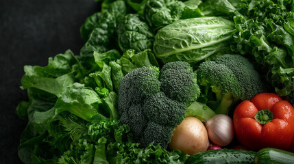Freshly harvested vegetables arranged on a dark surface promoting healthy eating and cooking ideas