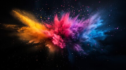 A dynamic explosion of vibrant colors on a black background, perfect for creative posters, party designs, or abstract art projects.