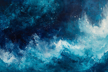 Fototapeta premium Abstract ocean waves in deep blues and whites, capturing the movement and energy of water