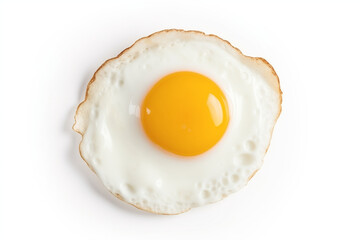Fried Egg, Isolated on White Background. Top View. Flat Lay. 