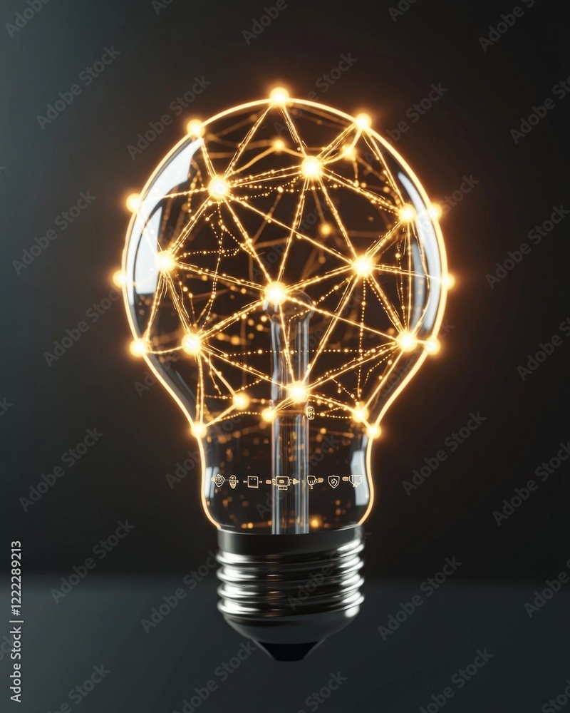 Poster light bulb with glowing network connections representing creativity, innovation, and technology in a