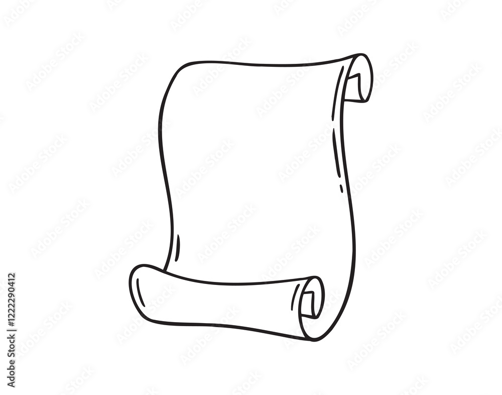 Poster ancient empty scroll doodle hand drawn, ancient medieval paper outline icon. outline vector paper sc