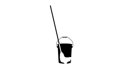mop in bucket, black isolated silhouette