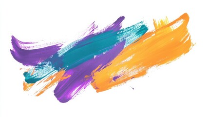 Colorful Brush Strokes of Purple, Teal, Yellow on White Background