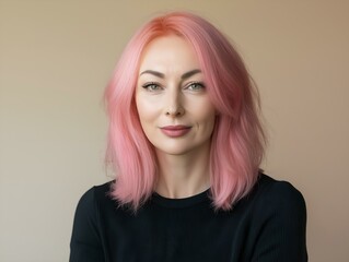 Fototapeta premium woman with pink hair, portrait, neutral background, natural look