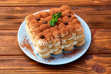 Classic Tiramisu Dessert on Rustic Plate