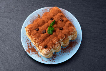 Classic Tiramisu Dessert on Rustic Plate
