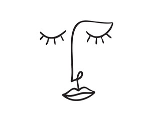 Glamour woman face portrait line art. Outline beauty girl face concept for print clothes, textile