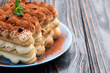 Classic Tiramisu Dessert on Rustic Plate