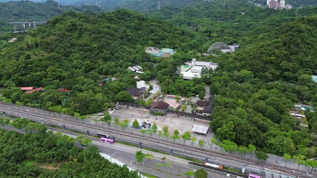 Aerial 4K footage of Taipei Zoo in Taiwan. It is the biggest zoo in Taipei, Taiwan.