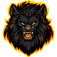 Obraz premium Fiery Black Lion Head Roaring Intensely