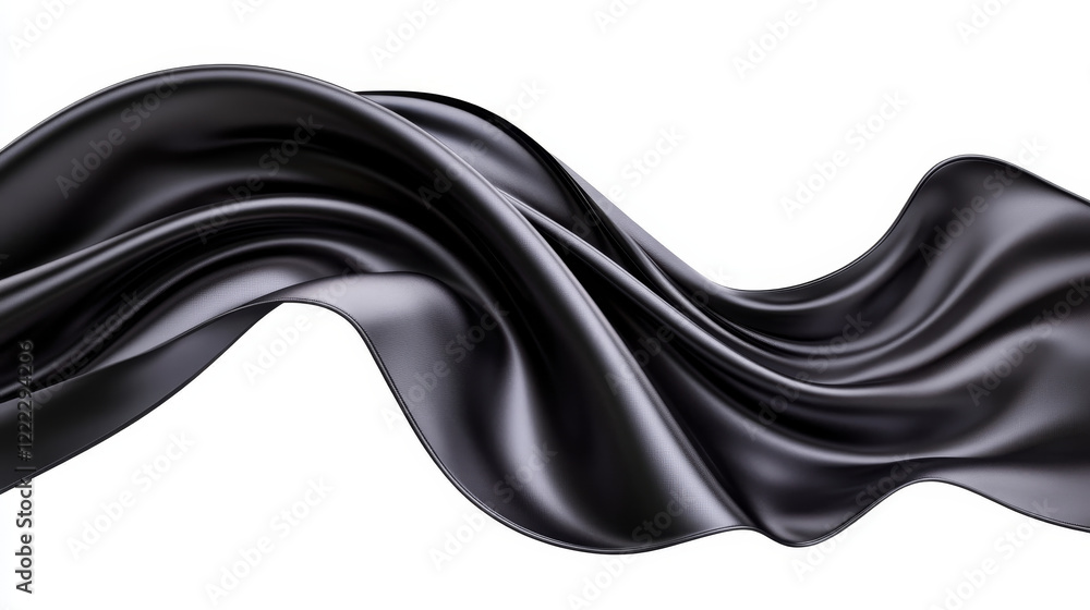 Poster abstract background of black wavy silk or satin. 3d rendering image. image isolated on white backgro