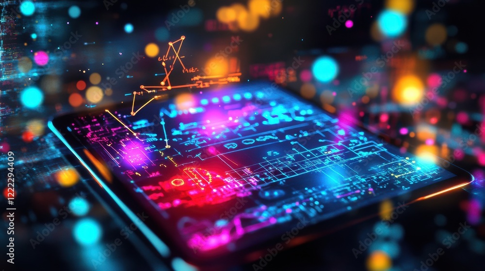 Aufkleber colorful digital tablet design with abstract data visualization