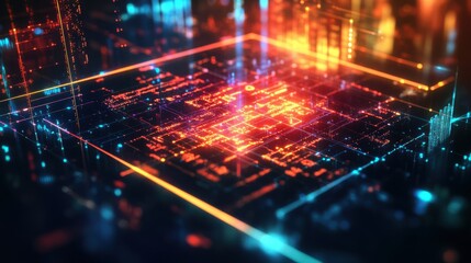 Obraz premium Futuristic Digital Grid with Vibrant Colorful Light Patterns