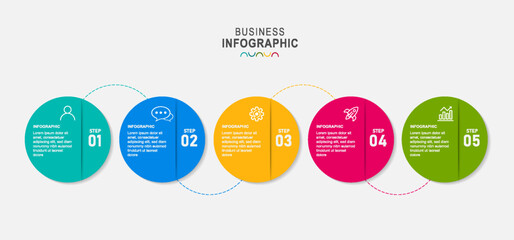 Circle infographic template with icons and 5 options or steps. Timeline Infographics for business concept. For presentations banner, workflow layout, process diagram, flow chart, info graph.