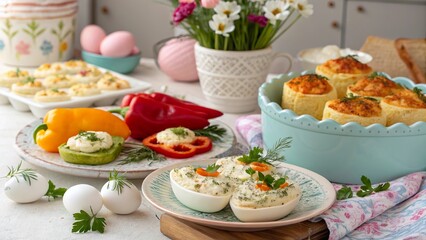 Cottage cheese dishes arranged beautifully for a festive Easter gathering