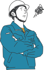 困っている現場作業員の男性のシンプルイラスト