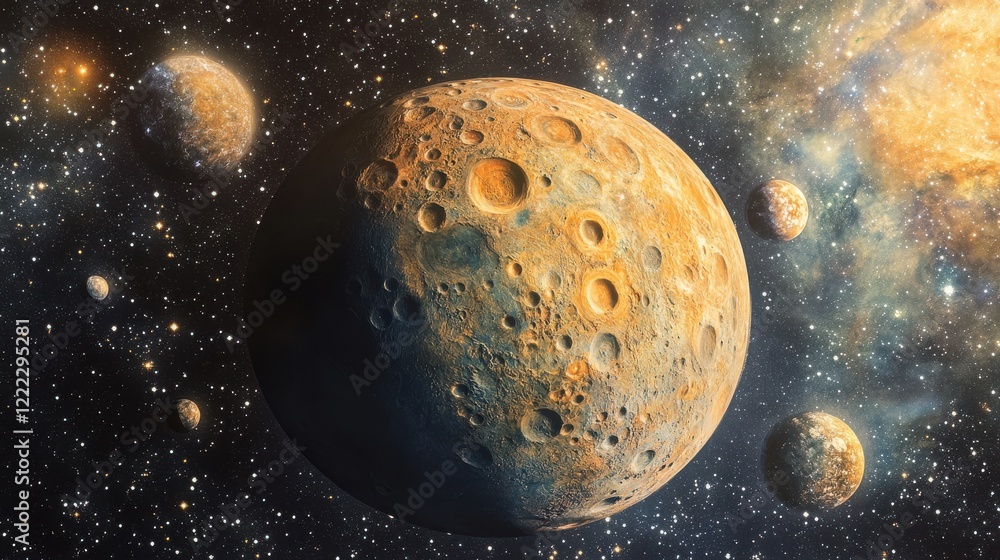 Poster beautiful celestial scene with planets in outer space background