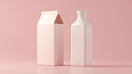 Milk or juice carton 3d white blank pack mockup. Isolated drink package template in vector. Empty realistic beverage bottle packet for presentation and marketing. Cardboard container side and front