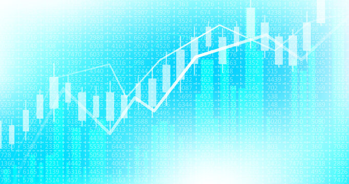 Abstract infographic visualization. Financial chart with uptrend line graphs and candlesticks. Futuristic network or business analytics. Graphic concept for your design.