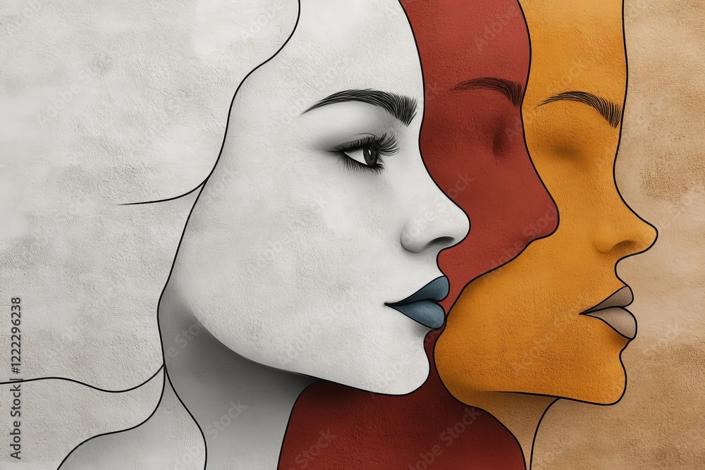 Aufkleber featuring profile silhouettes with a striking gradient of vivid colors, this artwork emphasizes indi